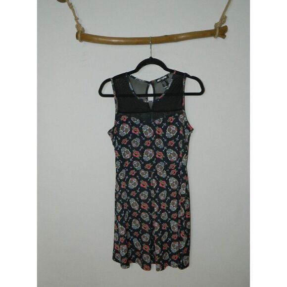 Hot Topics Dress Day of the Dead Sugar Skull Crosses Black Skater Y2K Medium - Picture 1 of 8